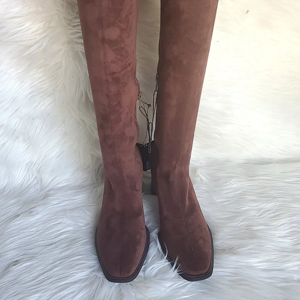 Forever 21 Brown Over The Knee Side Zipper Suede Boot SZ 6